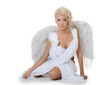The beautiful girl in a suit of a white angel