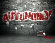 Graffiti wall with autonomy, street background