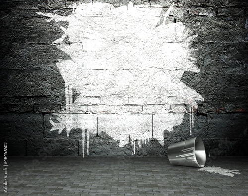 Photo: Graffiti wall with frame, street background Graffiti wall with frame, street background