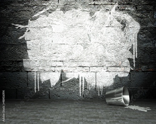 Illustration: Graffiti wall with frame, street background Graffiti wall with frame, street background