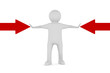 man and red arrows on white background. Isolated 3D image