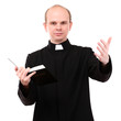 Young pastor with Bible, isolated on white