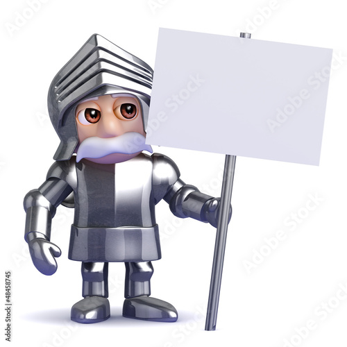 Illustration: Knight holds a placard Knight holds a placard