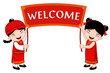 Chinese Kids with Welcome sign