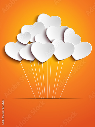 Vector: Valentines Day Heart Balloons on Orange Background Valentines Day Heart Balloons on Orange Background