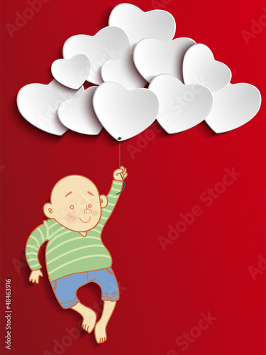 Vector: Valentines Day Heart Boy Holding Balloons Valentines Day Heart Boy Holding Balloons