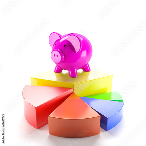 Illustration: Piggy bank on graph Piggy bank on graph