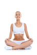 Serene happy woman meditating