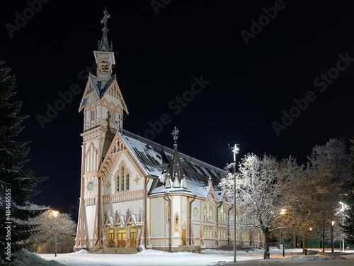 Photo: Kajaani Church in winter night, Finland Kajaani Church in winter night, Finland