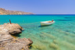 Boat on the blue lagoon of Vai beach, Crete