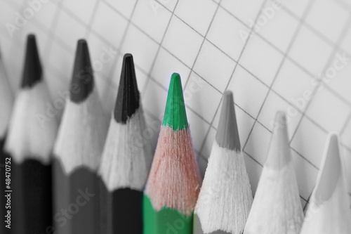 Photo: go green, single coloured pencil in bw image go green, single coloured pencil in bw image