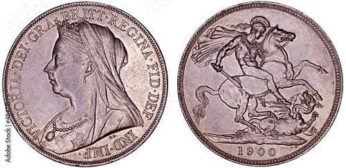 Photo: Close-Up of old British Victoria silver Crown coin Close-Up of old British Victoria silver Crown coin