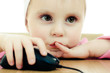 Cute baby looking into the laptop