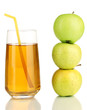 Useful apple juice with apples around isolated on white