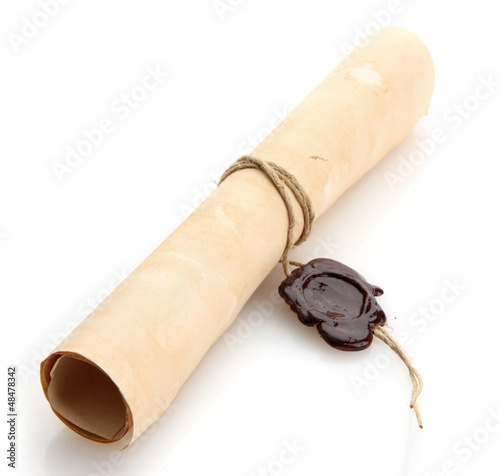 Photo: Old scroll isolated on white Old scroll isolated on white