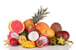 Composition of exotic fruits isolated on white