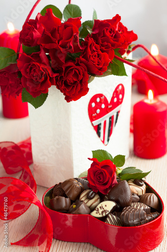 Photo: roses and chocolate candies for Valentine's Day roses and chocolate candies for Valentine's Day