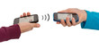 Zwei Smartphone / Handys verbunden mit Bluetooth, Datenaustausch