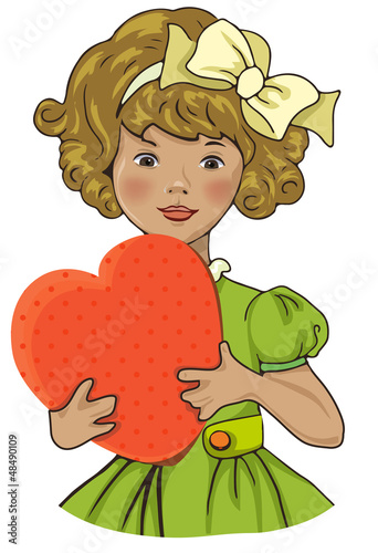 Vector: Girl with heart, vintage valentines illustration Girl with heart, vintage valentines illustration