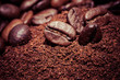 Coffee beans on grunge wooden background