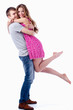 beautiful smiling couple on white background