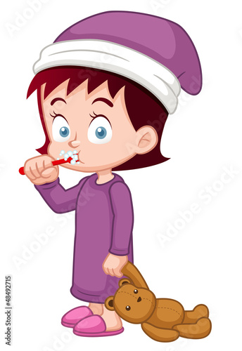 Vector: illustration of Girl brushing her teeth illustration of Girl brushing her teeth