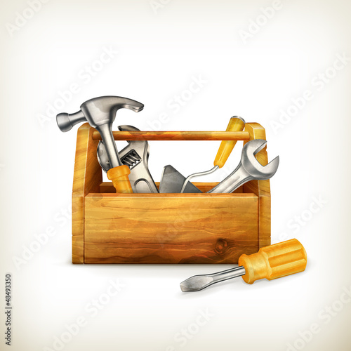 Vector: Wooden toolbox, old-style isolated Wooden toolbox, old-style isolated