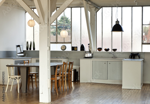 Photo: interior, beautiful kitchen of an old loft interior, beautiful kitchen of an old loft