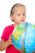 girl explore the world globe
