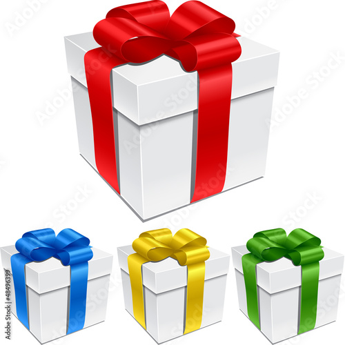 Vector: Set of gift boxes with bows and ribbons. Set of gift boxes with bows and ribbons.