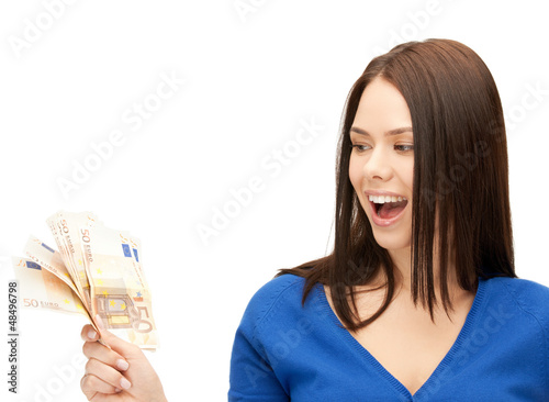 Photo: woman with euro cash money woman with euro cash money