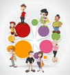 Colorful template with cute happy cartoon people