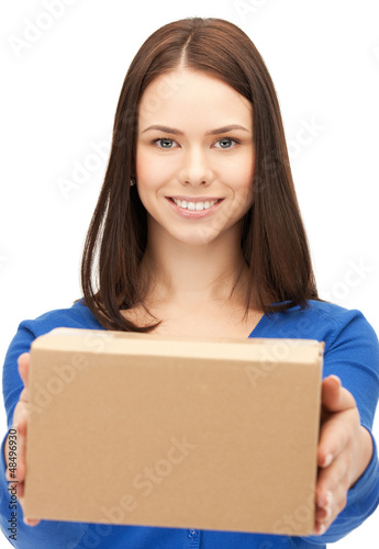 Photo: woman with cardboard box woman with cardboard box