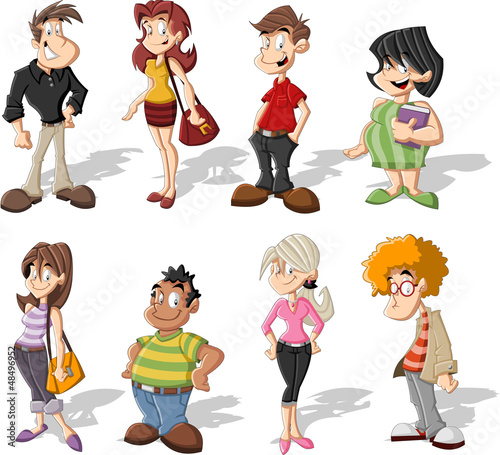 Vector: Group of cute happy cartoon people Group of cute happy cartoon people