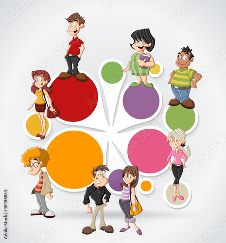 Vector: Colorful template with cute happy cartoon people Colorful template with cute happy cartoon people