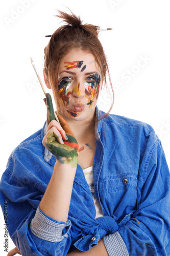 Photo: happy girl with brushes happy girl with brushes