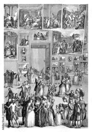 Illustration: Visiting a Paintings Expo - end 18th century Visiting a Paintings Expo - end 18th century