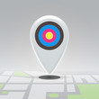 Targeted pin over city block map