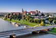 Wawel Castle, Vistula river and bridge in Krakow, Poland