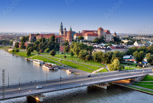 Wawel Castle, Vistula river and bridge in Krakow, Poland