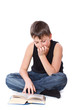 boy reading a book on white background