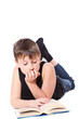 boy reading a book on white background