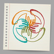Doodle Teamwork hands on sheet of paper