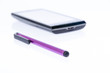 Capacitive pen and smartphones on white background