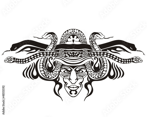 Vector: Stylized symmetric vignette with snakes Stylized symmetric vignette with snakes