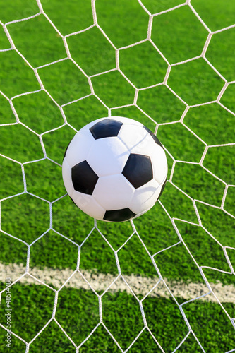 Photo: soccer ball in goal net soccer ball in goal net