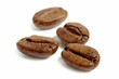 Four coffee beans on white background