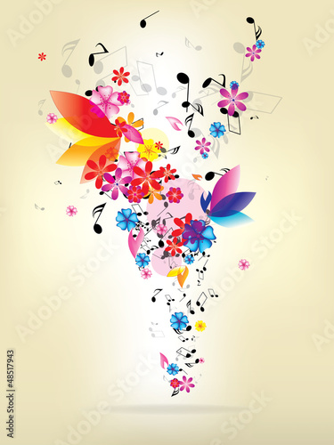 Vector: Abstract musical background with floral elements Abstract musical background with floral elements