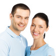 Happy smiling young couple, on white