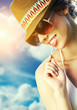 portrait of a beautiful girl in the sky